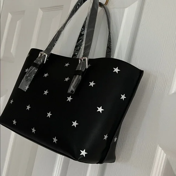 Star Print Tote Bag for Women Top-handle Crossbody Bag in Black - Picture 10 of 13